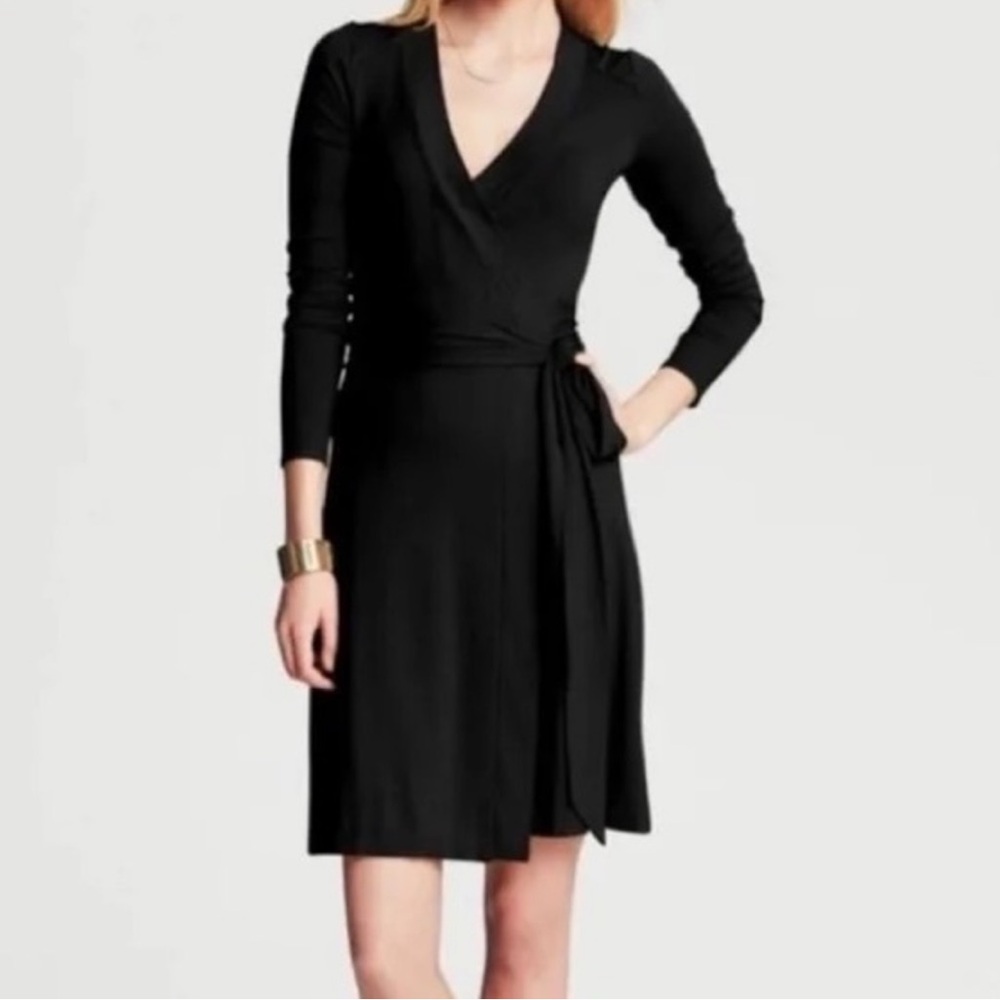 Banana Republic LBD Black Long Sleeve wrap Dress